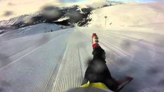 1100 meter piste slide with no skis 82Kmh GoPro Hero [upl. by Pembroke175]