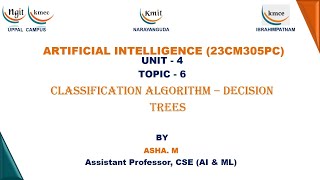 UNIT  4Classification algorithm – DECISION TREES [upl. by Mcgean]