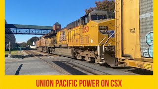 Pair of Union Pacific GEs lead CSX M27725  Gaithersburg [upl. by Alodi]