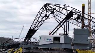 Collapsed Manitowoc 4100 ringer on east end bridge [upl. by Atekihc367]