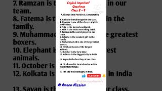 English Important Questions Al ameen mission admission test 2025 class 8  9 rokomaripathshala [upl. by Elocyn]