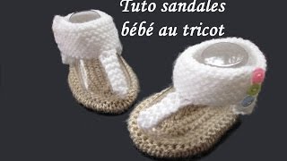 TUTO SANDALES SPARTIATES BEBE AU TRICOT baby sandals knitting [upl. by Katleen]