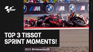 Top 3 TissotSprint Moments 🔄  2023 IndonesianGP [upl. by Yvi]