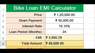 MS Excel Bike Loan EMI Calculator with Down Payment excel trending [upl. by Greenebaum]