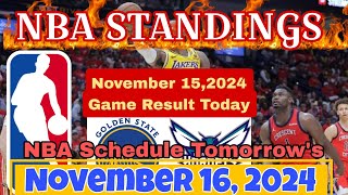 NBA STANDINGS TODAY November 15 2024  GAME RESULTS  NBA SCHEDULE November 16 2024 [upl. by Thera26]