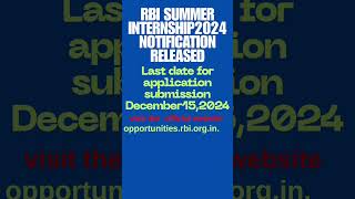 RBI summer internship 2024 notification releasedrbi jobvacancy [upl. by Wadesworth]