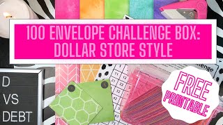 DIY 100 Envelope Savings Challenge box with dollar store items plus free printable Freebie Friday [upl. by Allenotna]