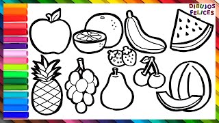 Cómo Dibujar y Colorear 10 Frutas 🍉🍊🍇🍌 Dibujos Para Niños [upl. by Akemor]