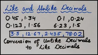 Like and Unlike Decimals  Conversion of Unlike Decimals to Like Decimals [upl. by Rhodia410]