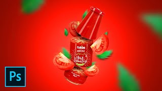 Creative poster design in photoshop  Tomato Paste  product manipulation photoshop tutorial [upl. by Yrruc]