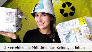 Mülltüte aus Zeitung falten kostenlose Mülltüte basteln 3 Variationen [upl. by Ritch769]