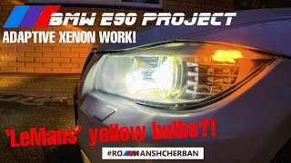 BMW ADAPTIVE XENON LIGHT WITH YELLOW LEMANS STYLE  PROPER WORK  E90 BLOG FROM UKRAINE [upl. by Jenne]