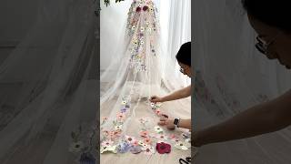 Making a v neck floral appliqué bridal dress with court train dress sewing fashion dressmaking [upl. by Nadda]