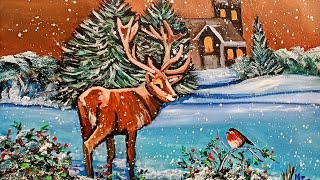 Painting A Retro Christmas Card Scene Acrylic Timelapse Painting [upl. by Lear]