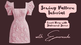 Corset Dress Pattern with Statement Sleeve Sewing Tutorial Dress [upl. by Aikaj331]