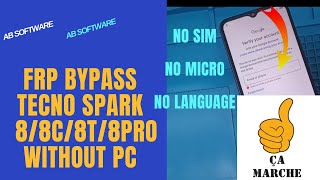 Frp bypass Tecno Spark 88c8T8Pro without Pc New trick 2024 no sim no micro no language work 100 [upl. by Yelrahs]