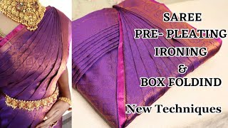 Saree Prepleating 🥻amp Box folding  New Techniques for Beginners 💯😍trending saree beauty video [upl. by Erehc143]