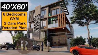 40X60 Duplex 6 Bedroom House Design with Detailed Plan [upl. by Arola]