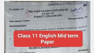 class 11 english paper 2024mid term paperhalf yearly class 11 paperevening shiftclass 11 english [upl. by Ettevahs]