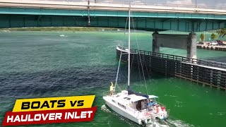 BOAT MAKES A BIG MISTAKE AND CRASHES INTO BRIDGE  Boats vs Haulover Inlet [upl. by Elephus]