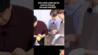 jimin and jin couldnt get the meat out of the can the angel chief😂🤣 bts shorts jimin jin [upl. by Jessen322]