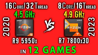 Ryzen 9 5950x vs Ryzen 7 7800x3D in 12 Games  R9 5950x vs R7 7800x3D [upl. by Giraldo772]