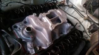 1974 Plymouth Duster 318  2bbl Intake Manifold Swap to 4bbl Weiand [upl. by Mccarthy447]