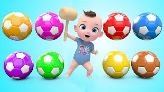 Soccer Balls Mini Golf Game Play by Little Baby Wooden Hammer to Learn Colors for Children  3D Kids [upl. by Sartin]