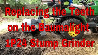 Replacing the Baumalight Stump Grinder Teeth 1P24 John Deere 1023E 1025R [upl. by Ymerej]