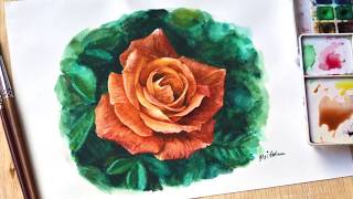 Painting Realistic Rose Flower in Watercolor [upl. by Timi]