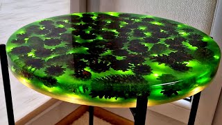 Epoxy Table of Pine Cones and LED Gold Edition [upl. by Rior298]