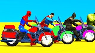 Learn Colors Motorcycles Bikes for Kids w Fun Superheroes Cartoon For Babies Toddlers [upl. by Sirred]