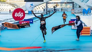 WORLD RECORD Kibiwott Kandie 5732 Valencia Half Marathon Full Race [upl. by Aciria65]