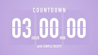 3 Hours Countdown Flip Clock Timer  Simple Beeps 🫐 🔔 [upl. by Yelssew]