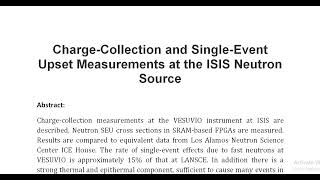 Charge Collection and Single Event Upset Measurements at the ISIS Neutron Source [upl. by Godred]