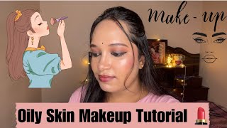 Oily Skin Makeup Tutorial  summer makeup harshithabeereshvlogs [upl. by Anailil]