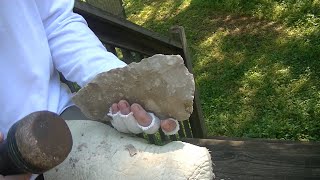 Flint Knapping  Mega Bopper Thinning Wide Bifaces Fast [upl. by Natka]