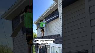 Installing vinyl siding above a roofline using cordless siding nailer [upl. by Hgielyak504]