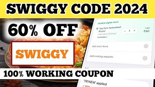 swiggy code 2024 60 OFF  swiggy coupon code today  2024 [upl. by Esilec]