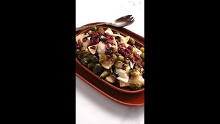 Roasted Brussels Sprouts and Pierogies with Craisins and Balsamic Glaze [upl. by Namrak]