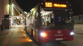 Sweden Stockholm bus 583 night ride from Arlanda Airport to Märsta Station [upl. by Orrocos630]