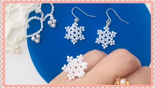 【ビーズピアスビーズリング】雪の結晶のモチーフⅤDIYSnowflakebeaded earringsbeaded ring [upl. by Benoite]