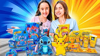 24 HORAS COMENDO COMIDAS DO STITCH VS COMIDAS DO PIKACHU [upl. by Haram]