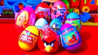 9 Surprise Eggs Unboxing Kinder Surprise Toy Story Hello Kitty Barbie Angry Birds Cars 2 Easter Eggs [upl. by Ingeberg]