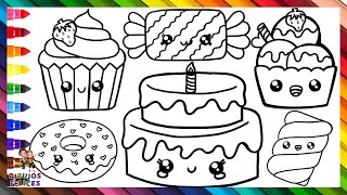 Dibuja y Colorea Lindos Postres y Dulces 🎂🧁🍬🍨🌈 Dibujos Para Niños [upl. by Nanek]