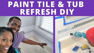 How to Paint Bathroom Tiles amp Tub Refresh What Kind of Paint  DIY Power Couple [upl. by Nomzaj]