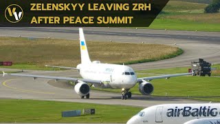 Ukraine Gvmt Airbus A319 departing Zurich Airport  with Zelenskyy on board after Peace Summit [upl. by Elatia]