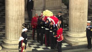 Coffin leaves St Pauls Cathedral at Baroness Thatcher Fun [upl. by Stovall503]