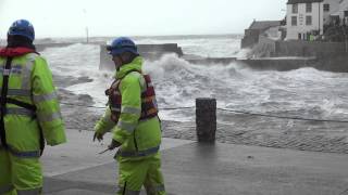 Porthleven Storm 08022014 Eventually a wave comes in [upl. by Aibun]