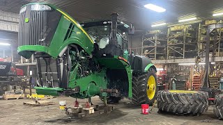 Putting a Grouser Blade frame on a John Deere 9620R [upl. by Annim665]